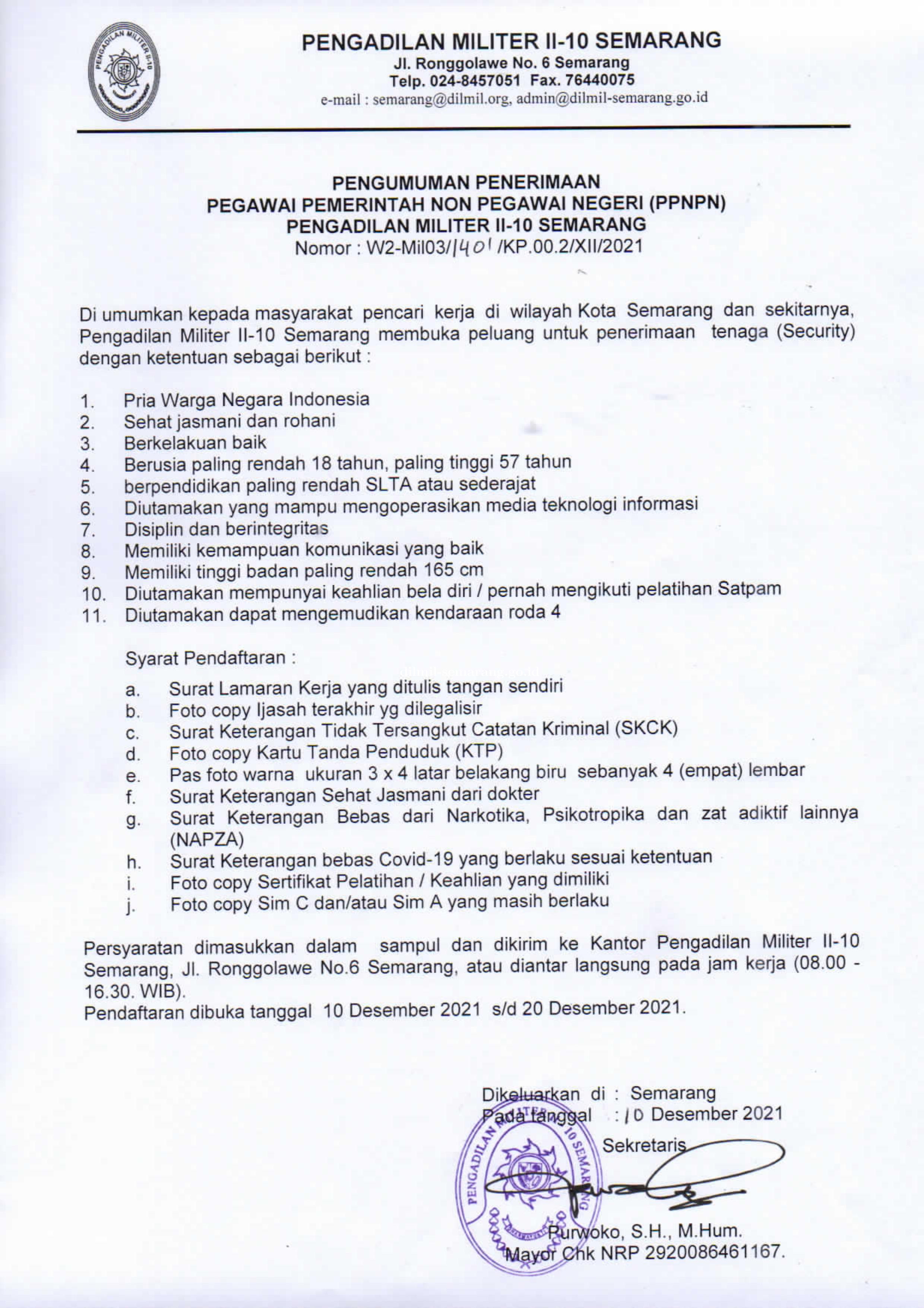 Pengumuman Penerimaan Pegawai Pemerintah Non Pegawai Negri (PPNPN)