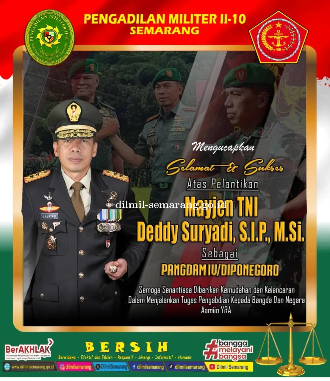 Selamat dan Sukses atas pelantikan Mayjen TNI Deddy Suryadi, S.IP., M.Si.