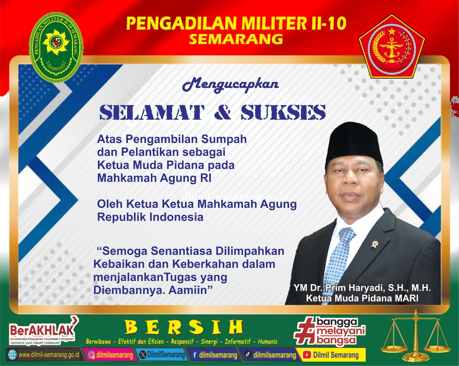 Pengambilan Sumpah Jabatan serta Pelantikan  Ketua Muda Pidana Mahkamah Agung RI
