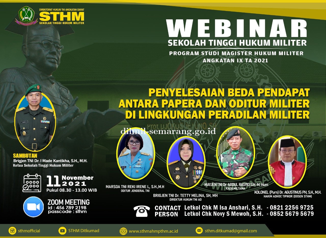 Webinar Sekolah Tinggi Hukum Militer tentang Penyelesaian Perbedaan Pendapat Antara Papera dan Oditur Militer di Lingkungan Peradilan Militer