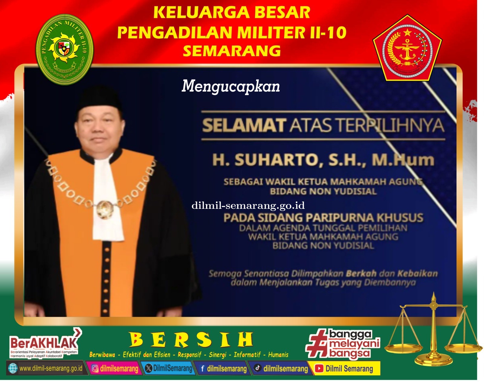 Selamat Atas Terpilihnya  Bapak H. Suharto, S.H., M.Hum.  Sebagai Wakil Ketua Mahkamah Agung Bidang Non Yudisial